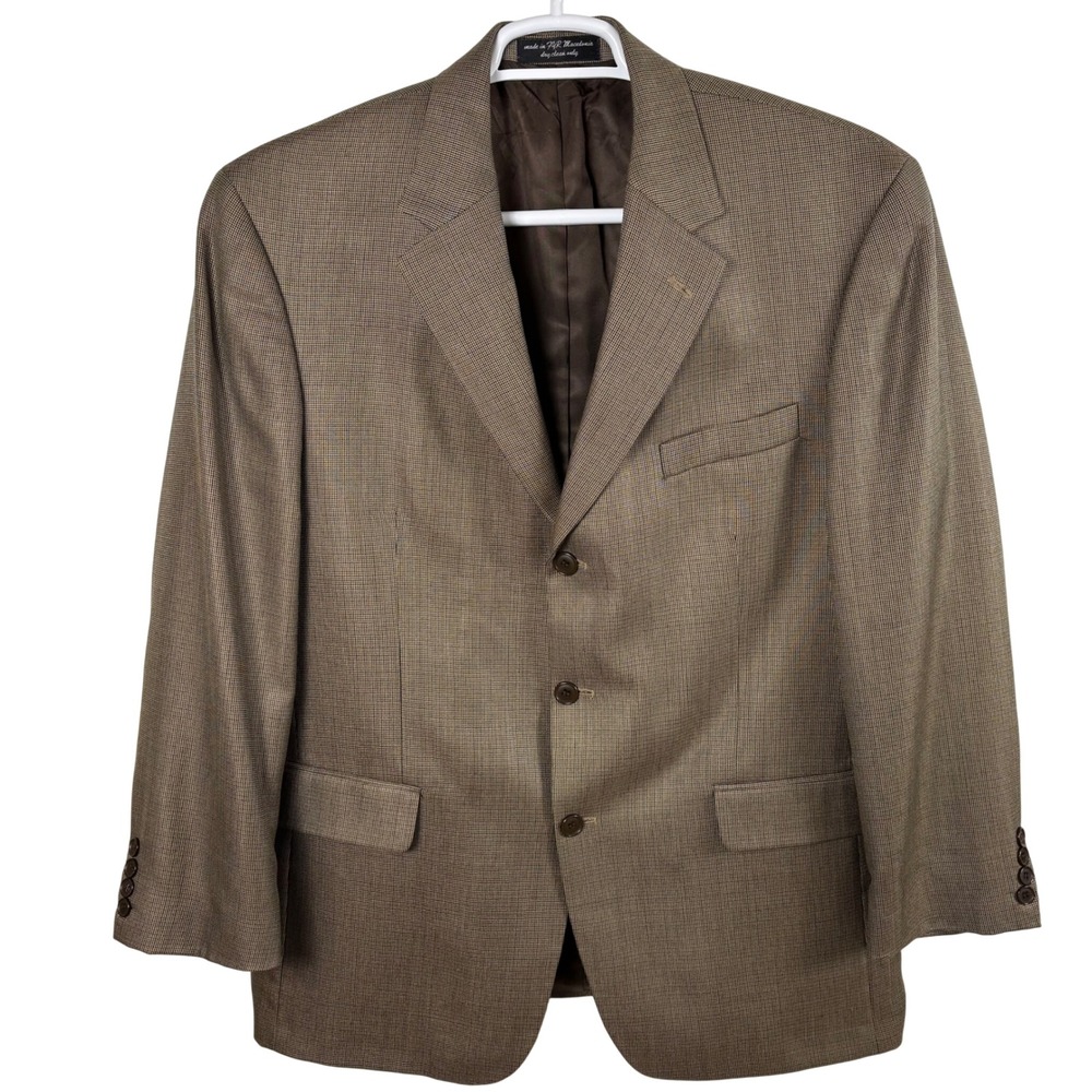 Gianfranco Ruffini Mens 42R Sport Coat Blazer Jacket Silk Wool Houndstooth Brown